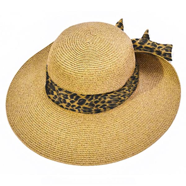 CC WIDE BRIM SUNHAT WITH LEOPARD PRINT ROLLED UP DETAILS