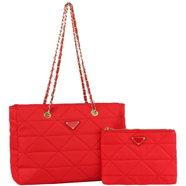 2IN1 QUILTED DESIGN SATCHEL W ZIPPER POUCH BAG