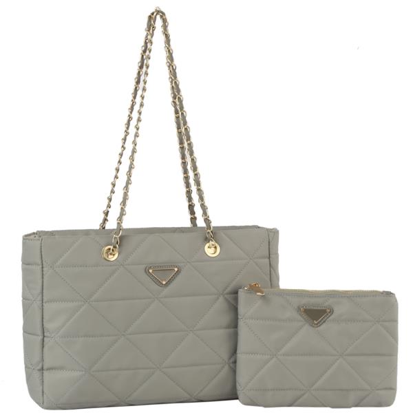 2IN1 QUILTED DESIGN SATCHEL W ZIPPER POUCH BAG