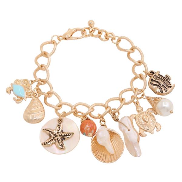 SEA LIFE CHARM PEARL BEAD BRACELET