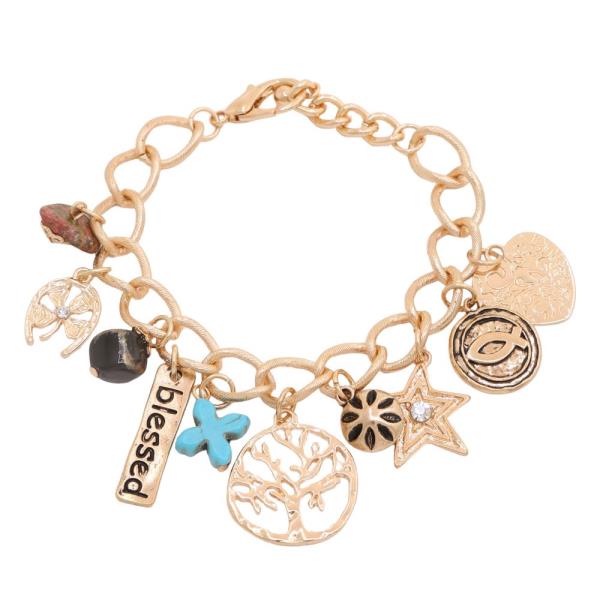 OAK TREE STAR HORSE SHOE BLESSED CHARM METAL BRACELET