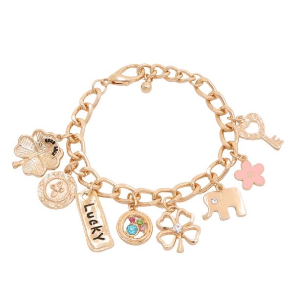 CLOVER CHARM CURB LINK METAL BRACELET