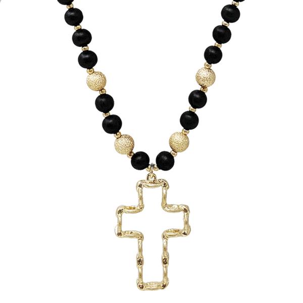 BEADED CROSS PENDANT NECKLACE