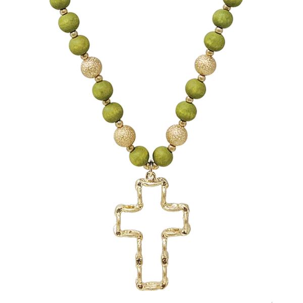 BEADED CROSS PENDANT NECKLACE