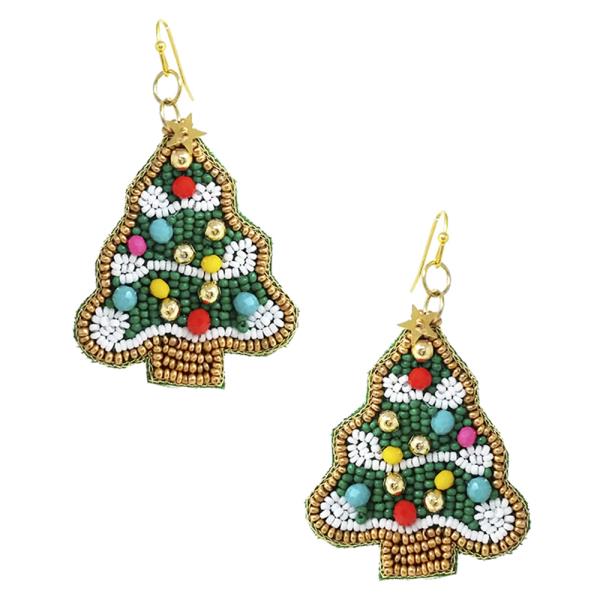 CHRISTMAS TREE SEED BEAD POST EARRINGS