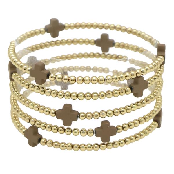 5 ROW GLASS AND CROSS BRACELET