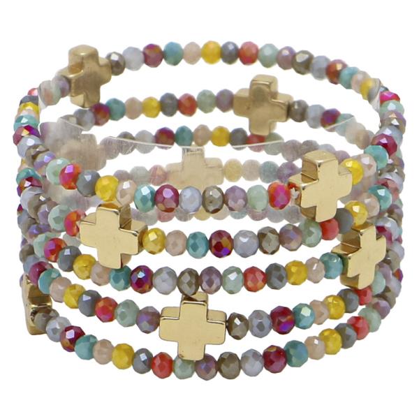 5 ROW GLASS AND CROSS BRACELET