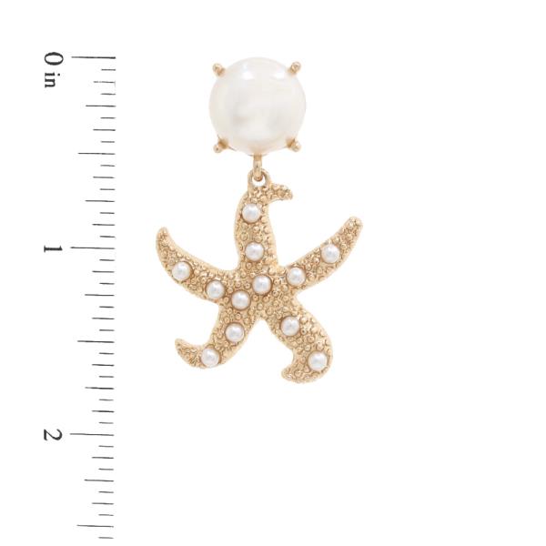 STARFISH PEARL BEAD DANGLE EARRING