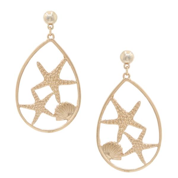 STARFISH SEA LIFE TEARDROP DANGLE METAL EARRING