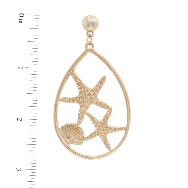 STARFISH SEA LIFE TEARDROP DANGLE METAL EARRING