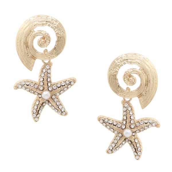 SEASHELL STARFISH RHINESTONE METAL EARRING