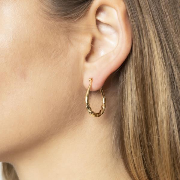 14K GOLD/WHITE GOLD DIPPED TEARDROP HOOP EARRING