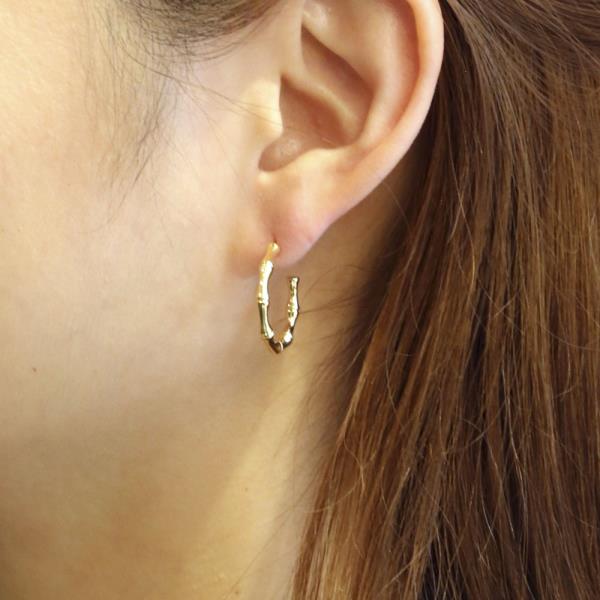 14K GOLD/WHITE GOLD DIPPED BAMBOO HOOP EARRING