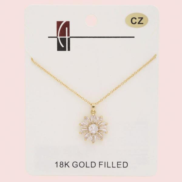 18K GOLD DIPPED FLOWER CZ RHINESTONE NECKLACE