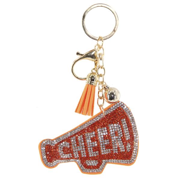 RHINESTONE FOOTBALL CHEER KEYCHAIN WITH TASSEL