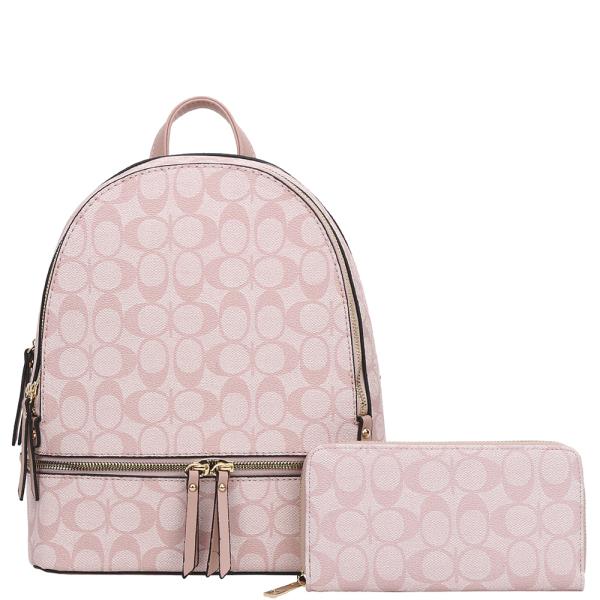 2IN1 OVAL ZIPPER HANDLE BACKPACK W WALLET SET