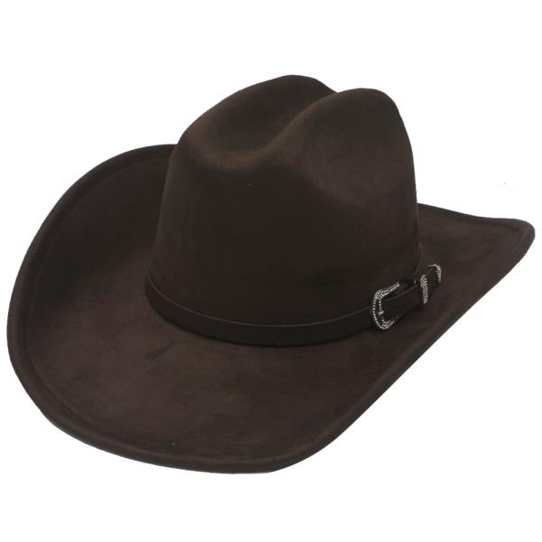 WESTERN BUCKLE EMBELLISHED FAUX SUEDE COWBOY HAT