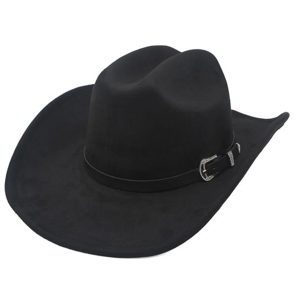 WESTERN BUCKLE EMBELLISHED FAUX SUEDE COWBOY HAT