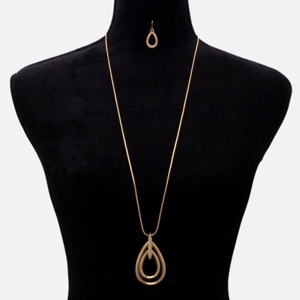 DOUBLE TEARDROP PENDANT METAL NECKLACE