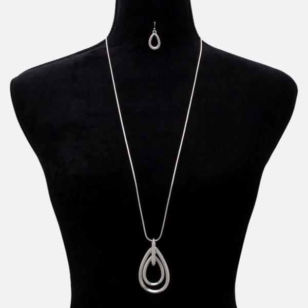 DOUBLE TEARDROP PENDANT METAL NECKLACE