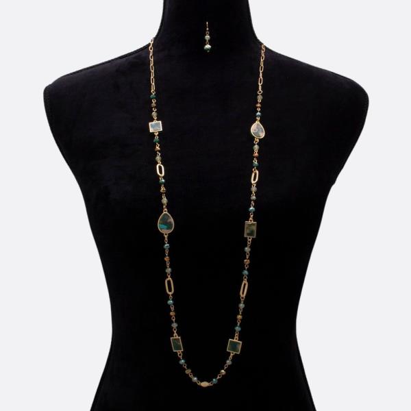 TEARDROP SQUARE BEADED LINK NECKLACE