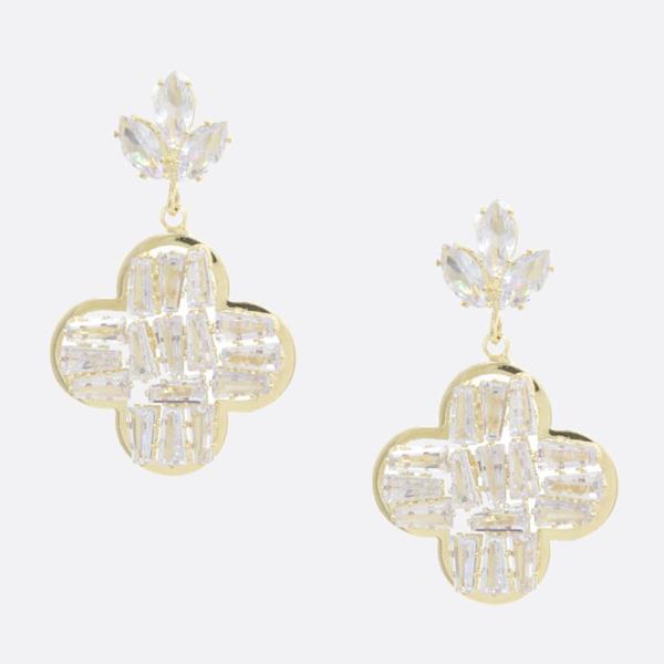 CZ RHINESTONE CLOVER DANGLE EARRING