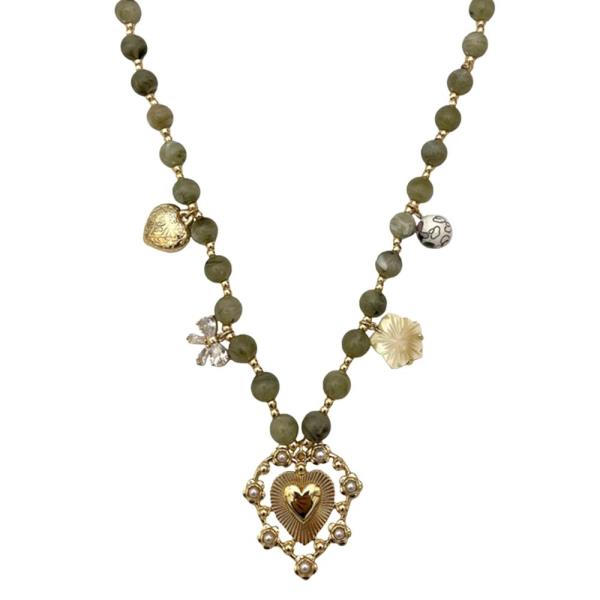HEART CHARM STATIO BEADED NECKLACE