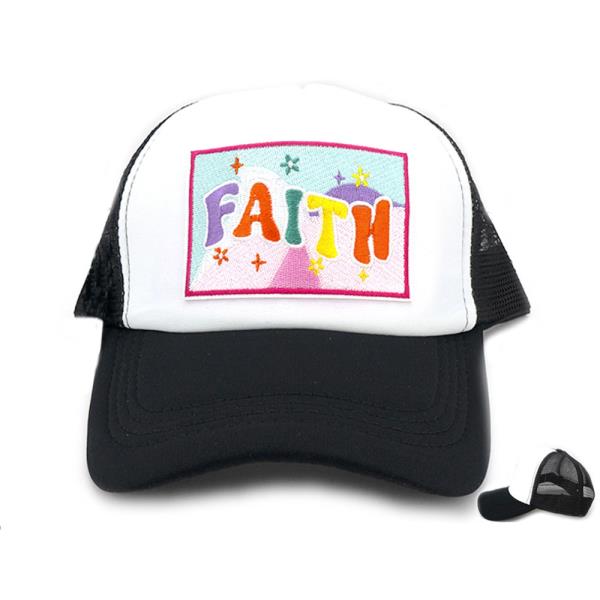 FAITH EMRBOIDERED PATCH TRUCKER MESH CAP