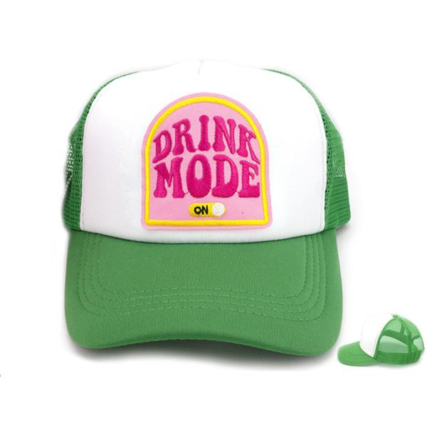 DRINK MODE ON EMRBOIDERED PATCH TRUCKER MESH CAP