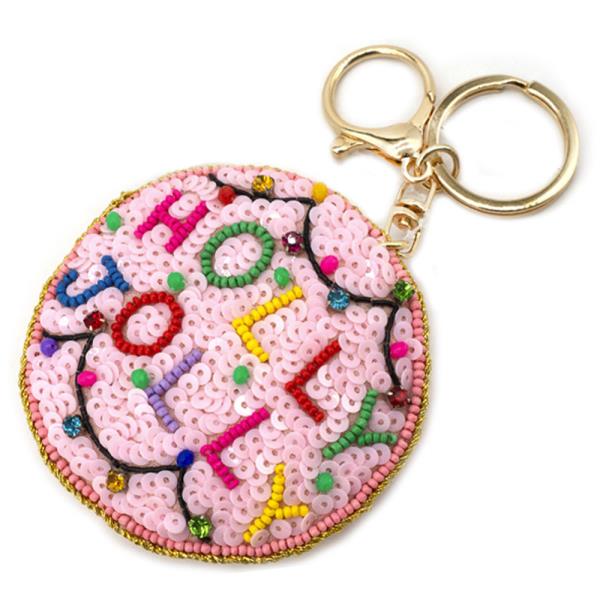 SEED BEAD HOLLY JOLLY ORNAMENT KEYCHAIN