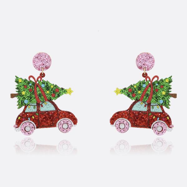 CHRISTMAS TREE CAR ORNAMENT GLITTER DANGLE EARRING