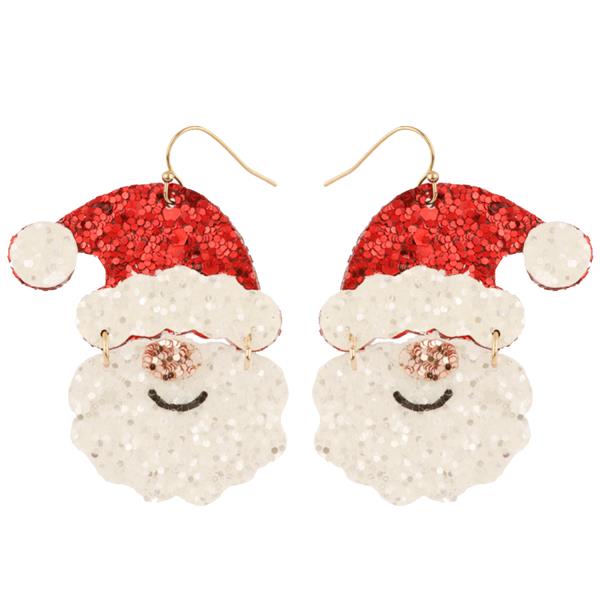 CHRISTMAS GLITTER SANTA DANGLE EARRING