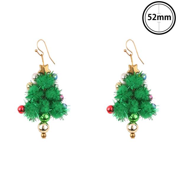 CHRISTMAS POM POM TREE DANGLE EARRING