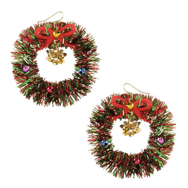 CHRISTMAS WREATH DANGLE EARRING