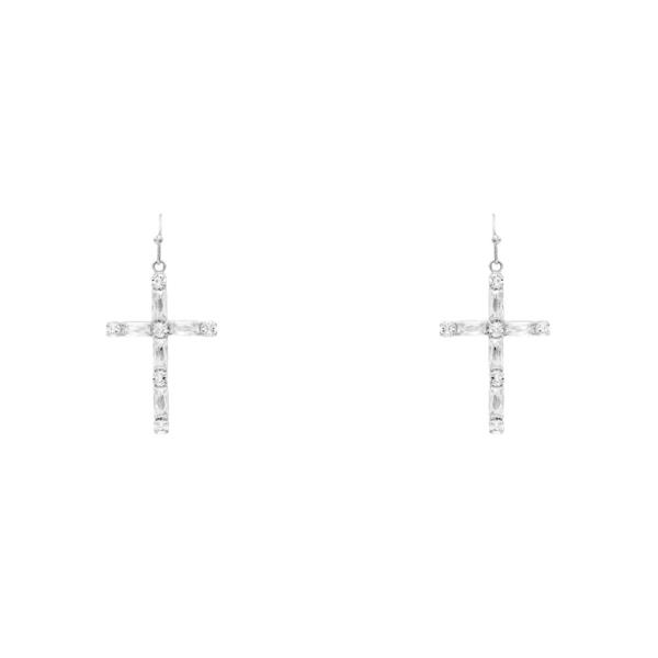 CRYSTAL BAGUETTE CROSS EARRING