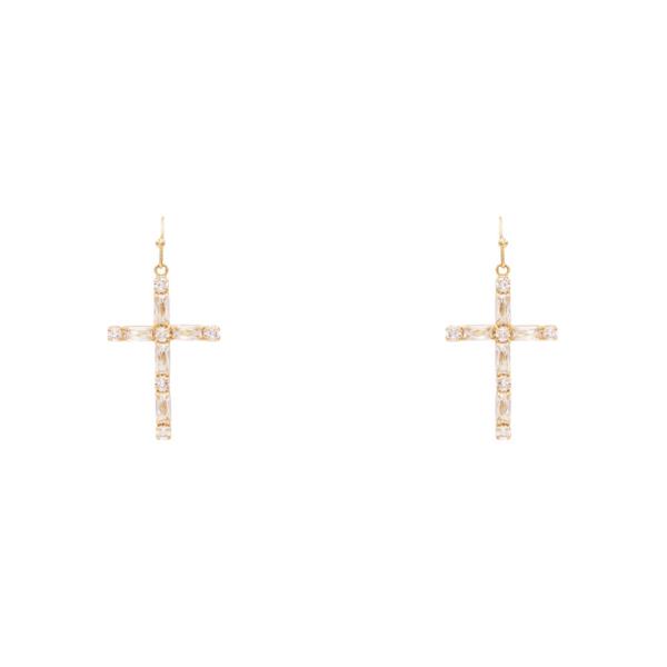 CRYSTAL BAGUETTE CROSS EARRING