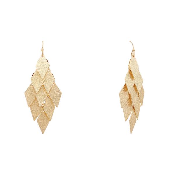 TIERED SAND TEXTURE DIAMOND DANGLE EARRING