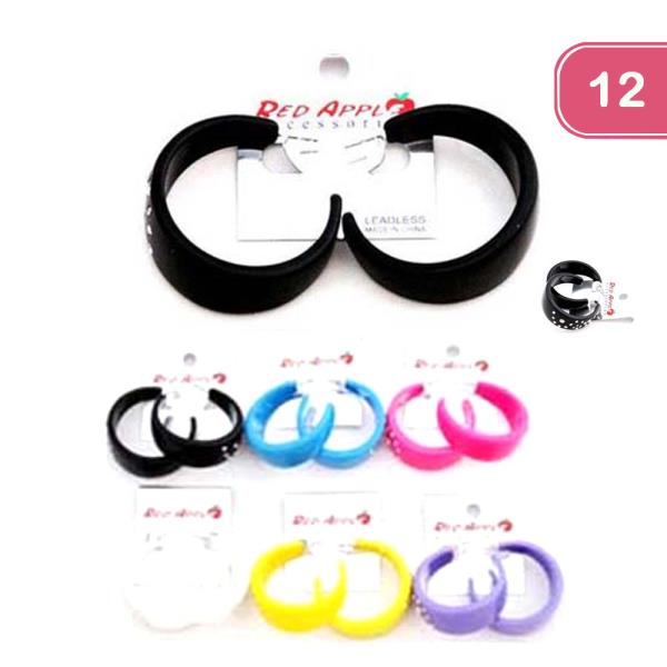 PLASTIC STONE HOOP EARRINGS (12 UNITS)