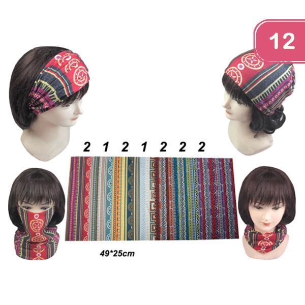 MULTI PRINT FUNCTION UNISEX LOOP SCARF BANDANA HAIR (12 UNITS)