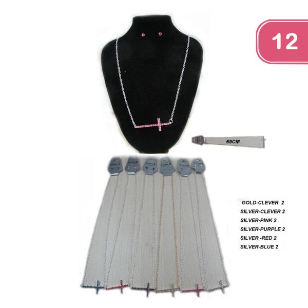 RHINESTONE CROSS NECKLACE ( 12 UNITS )