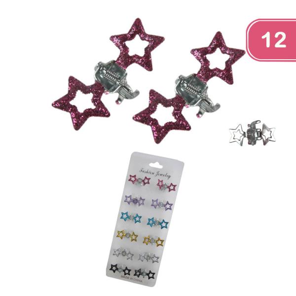 GLITTER STAR MINI HAIR CLIPS (12 UNITS)