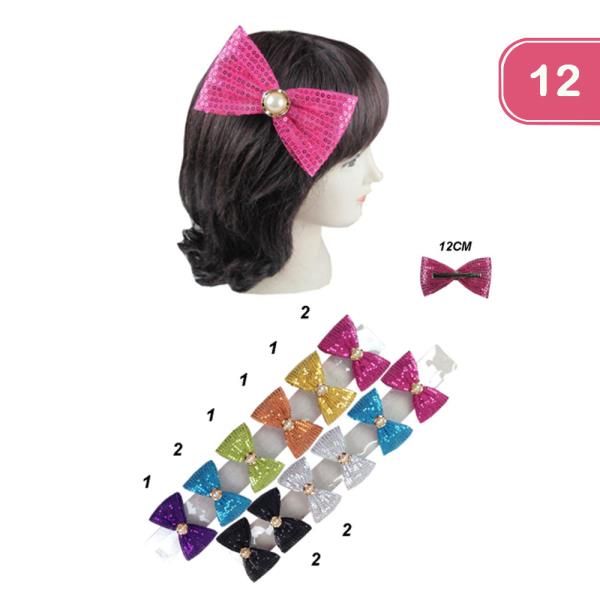 SEQUINS HAIR BOW PINS (12 UNITS)