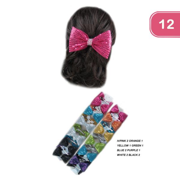 SEQUINS HAIR BOW PINS (12 UNITS)