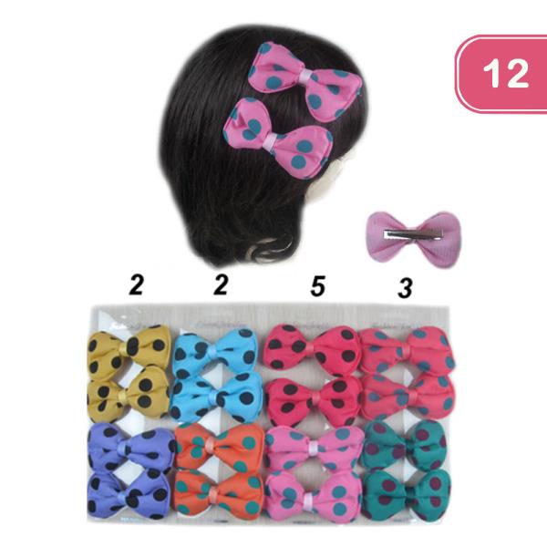 POLKA DOT BOW HAIR PIN (12 UNITS)