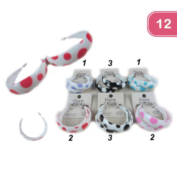 POLKA DOT PLASTIC HOOP EARRING (12 UNITS)