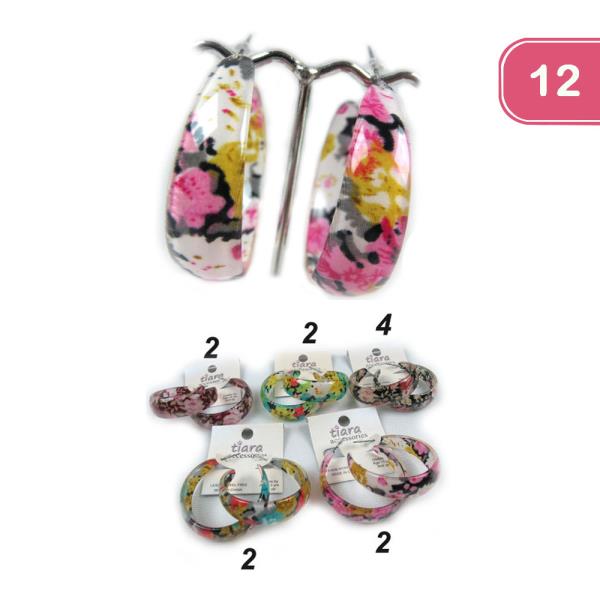 FLOWER PLASTIC HOOP EARRINGS (12 UNITS)