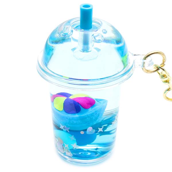 FRUITY DRINK FLOATING BUBBLE BAG CHARM KEY CHAIN W STRAP