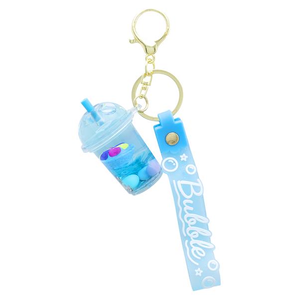 FRUITY DRINK FLOATING BUBBLE BAG CHARM KEY CHAIN W STRAP