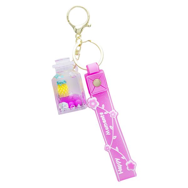 TROPICAL FRUIT FLOATING BUBBLE BAG CHARM KEY CHAIN W STRAP