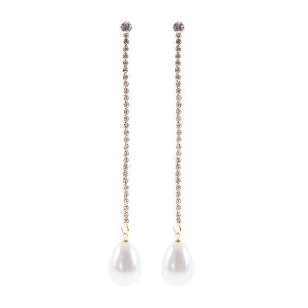 RHINESTONE TEARDROP PEARL EARRING